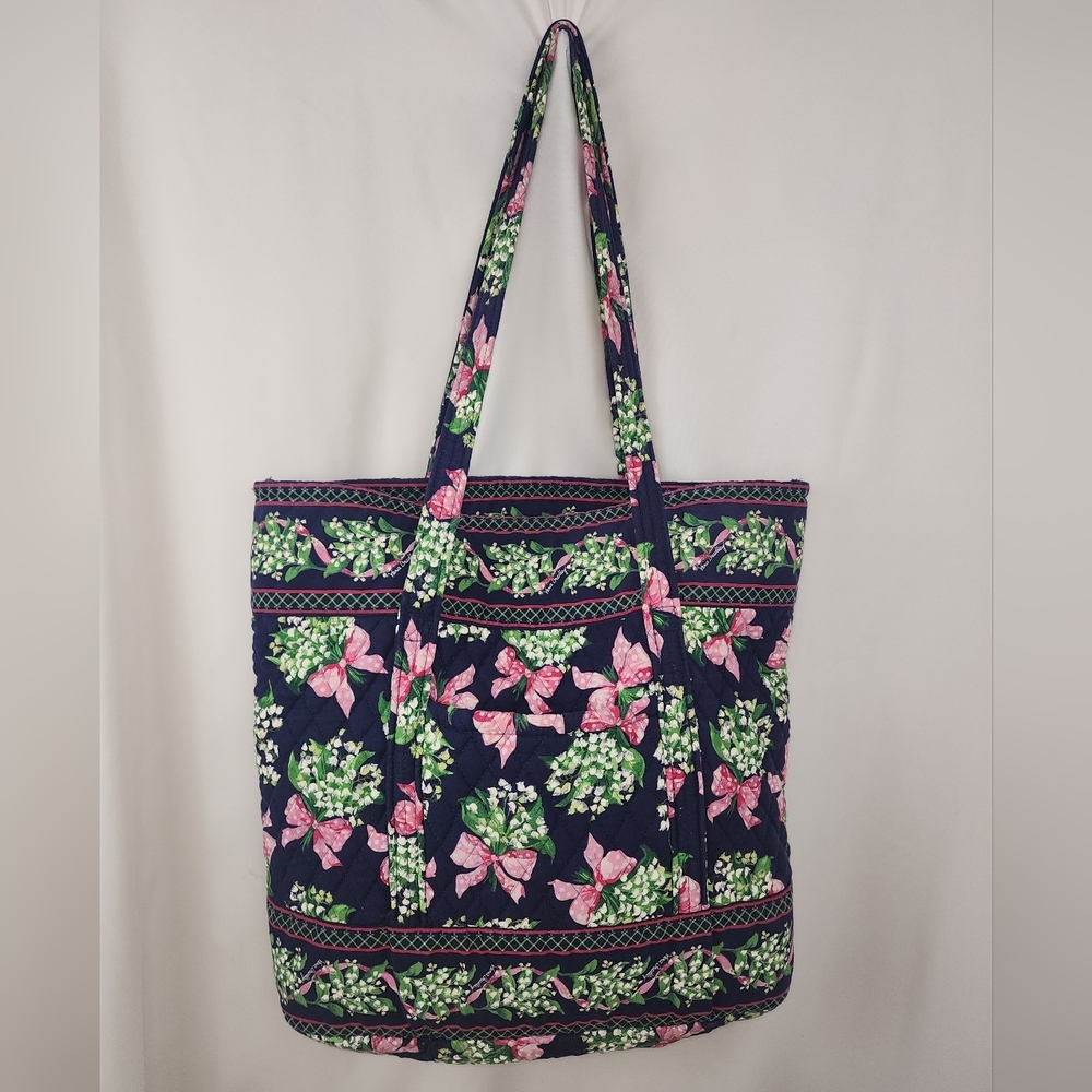 1999 Vintage Retired Vera Bradley Return to Happiness Navy Pink Bows Large Tote - Picture 2 of 16
